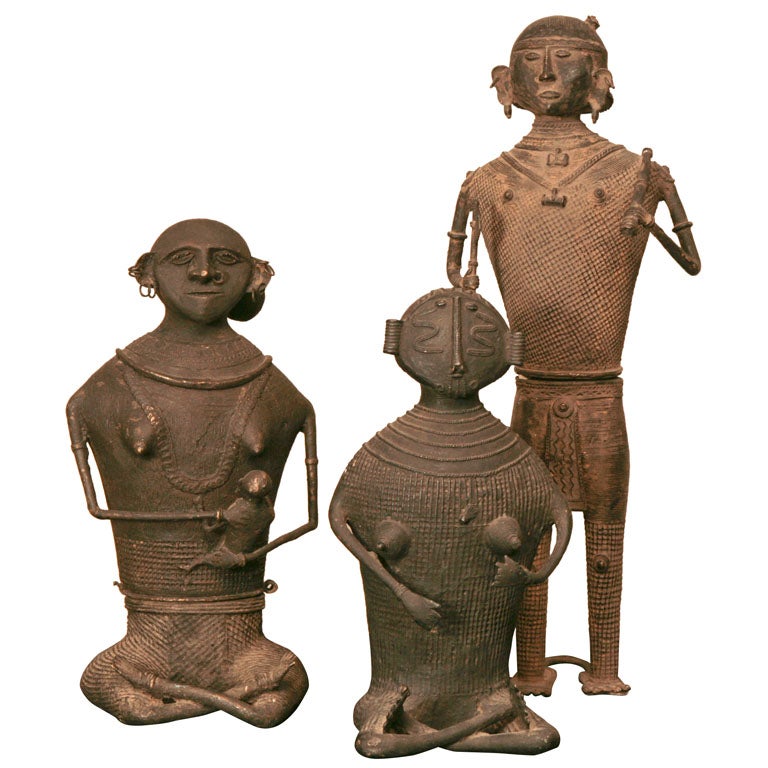 Set of Three Bronze Lost Cast Tribal Sculptures