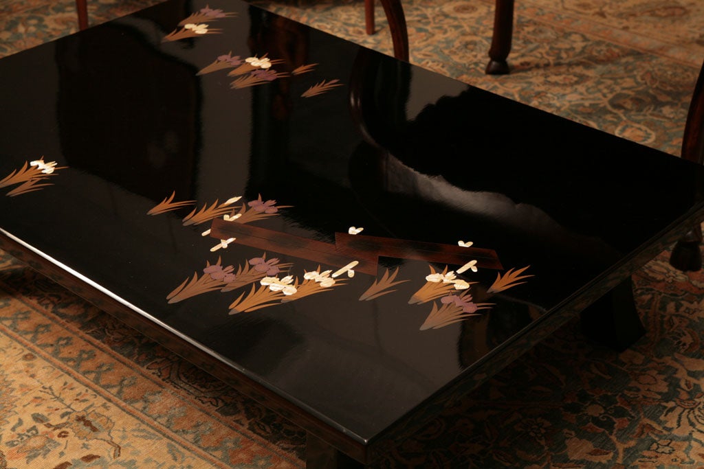 Mid-20th Century Black Lacquered Low Cocktail Table