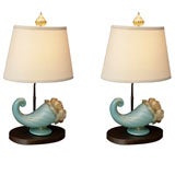 Vintage Pair Marino Glass Cornucopia Lamps