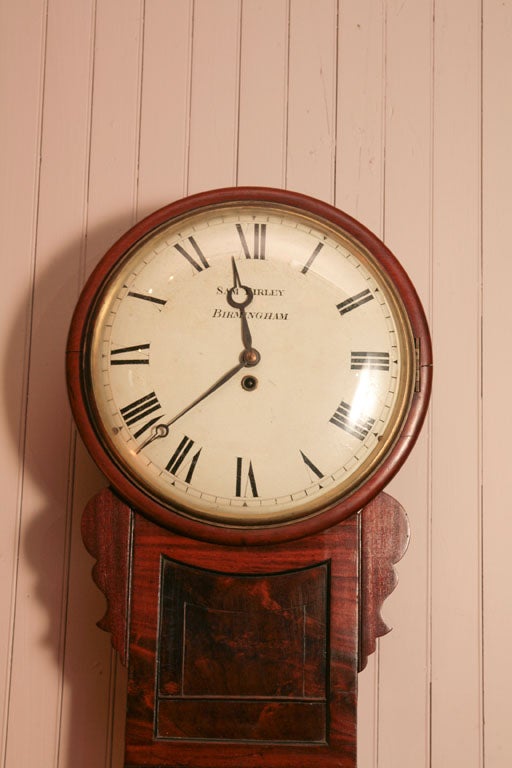 mahogany Tavern Clock<br />
signed:  Sam Birley of Birmingham<br />
eight day movement<br />
key wind - time only - no strike<br />
14