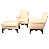 Chinoiserie Armchairs with Ottoman