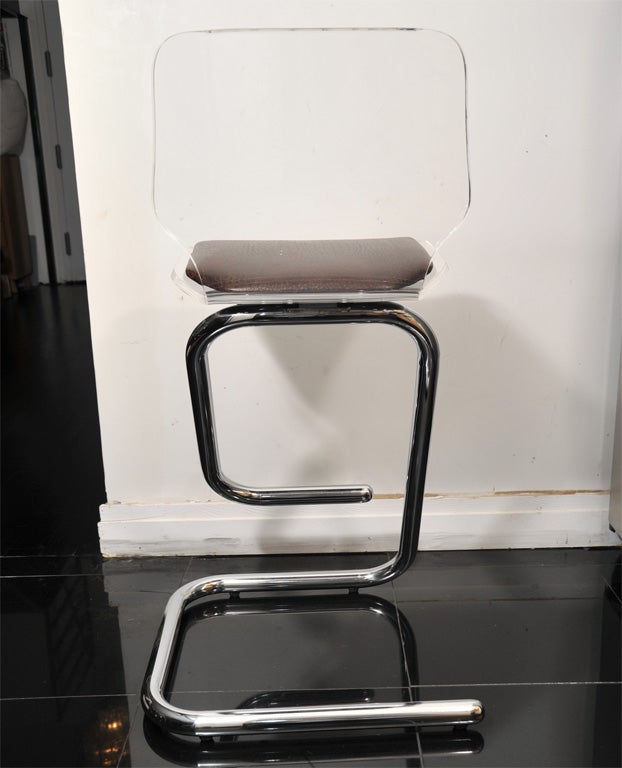 Set of Four Italian Chrome and Lucite Bar Stools 5