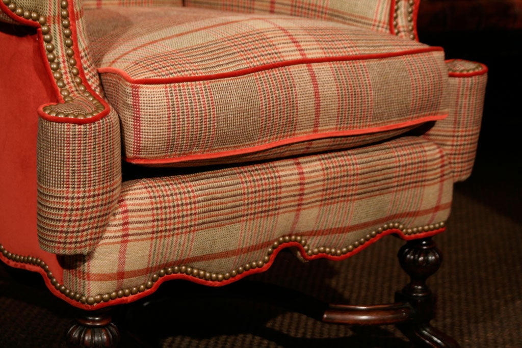 A Louis XIV Style Armchair with Tartan Upholstery