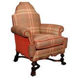 Antique A Louis XIV Style Armchair with Tartan Upholstery