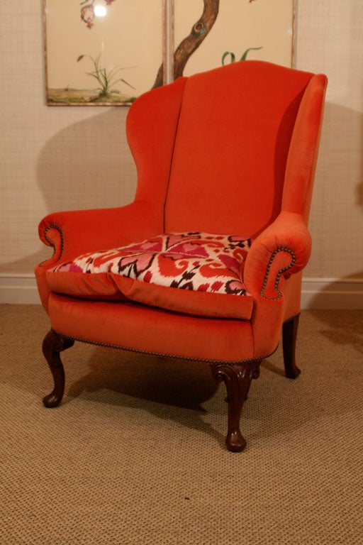 Late 19th Century Walnut Wing Armchair on Moulded Cabriole Legs 5