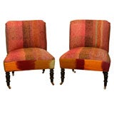 A Pair of Napoleon III Chauffeuses with Paisley Upholstery