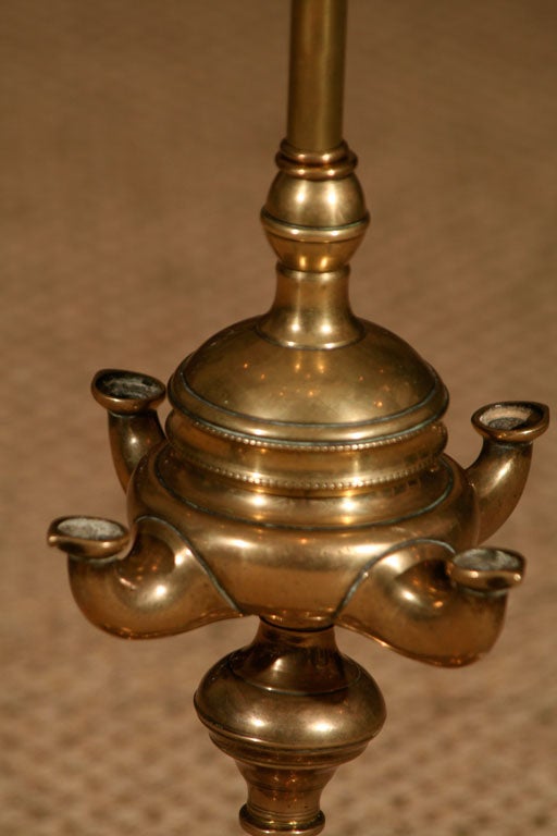 An 18th Century Italian Brass Oil Lamp with Tartan Shade 1