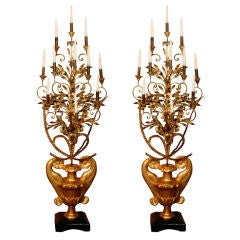 Pair of Italian 11-Light Candelabra Mounted on Urns, 19th C.