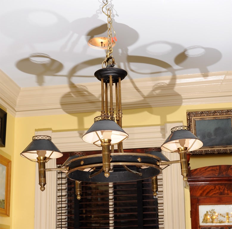 Mid-20th Century Brass and Tole Chandelier