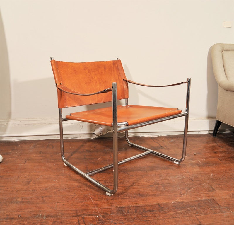 American Late 1960s Chrome and Leather Sling Chairs