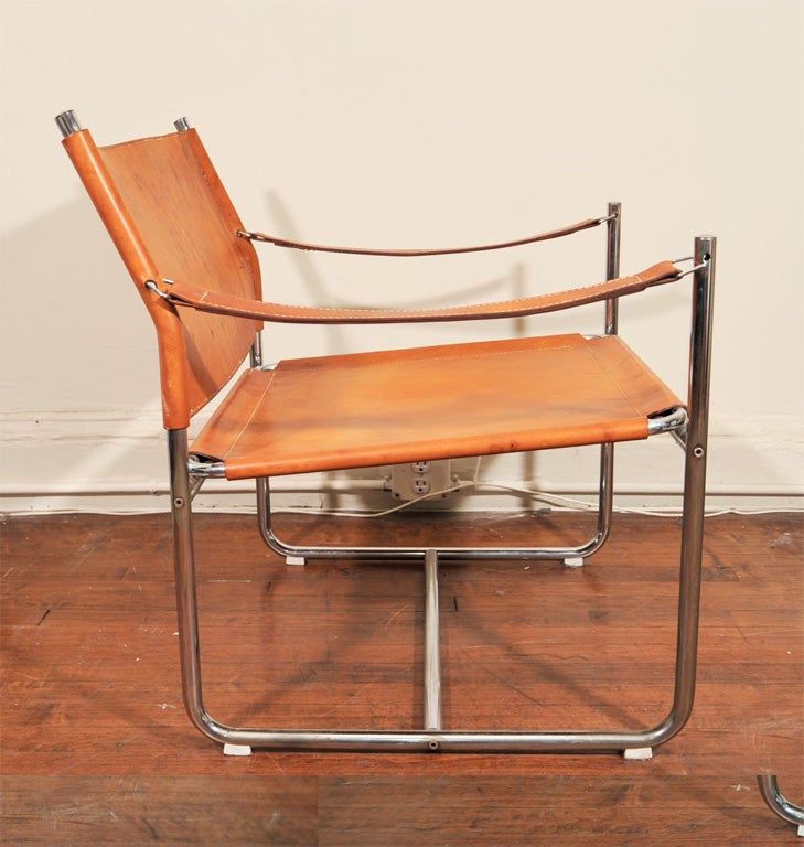 Mid-20th Century Late 1960s Chrome and Leather Sling Chairs