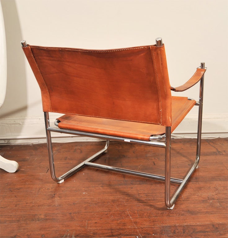 Late 1960s Chrome and Leather Sling Chairs 1