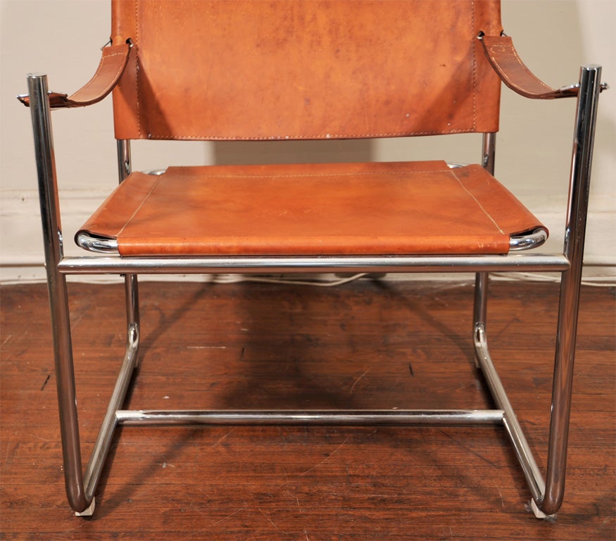 Late 1960s Chrome and Leather Sling Chairs 3