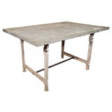 c1920 Zinc Clad French Work Table with cast Aluminum Base