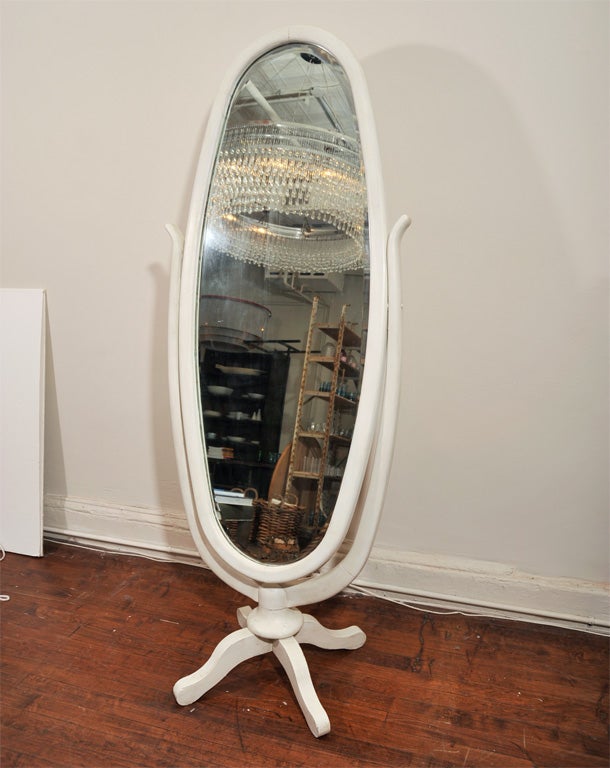 c1900 White Painted Cheval Mirror
