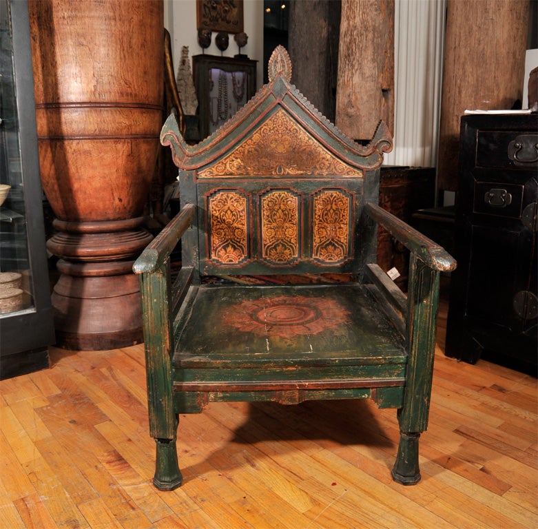 Painted Throne Chair with traditional pagoda stylings