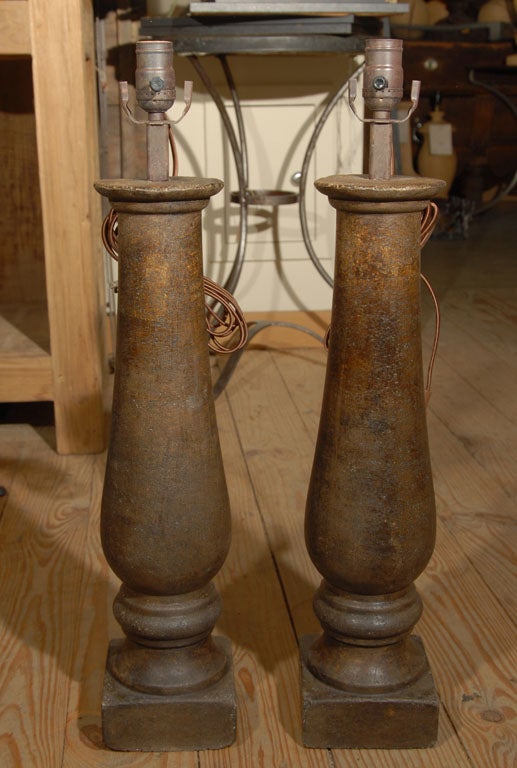 Pair cement table lamps
