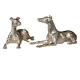 Pair of Silver Reclining Grayhounds/Signed P.Riley