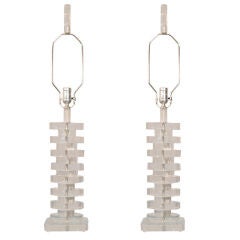 PAIR OF STACKED LUCITE LAMPS PAIR OF STACKED LUCITE LAMPS