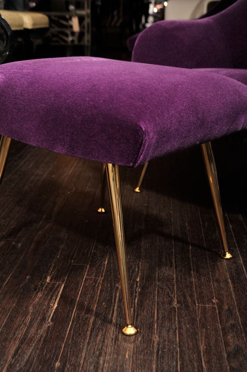 PAIR OF PURPLE LOUNGE CHAIRS WITH OTTOMANS BY "STEINER"