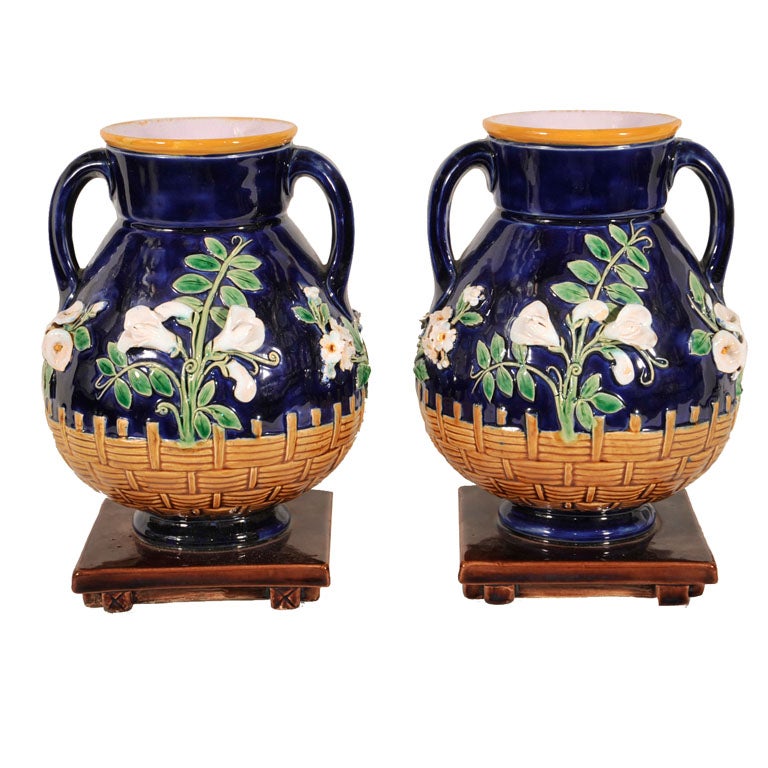 A Pair of Minton Majolica Urns