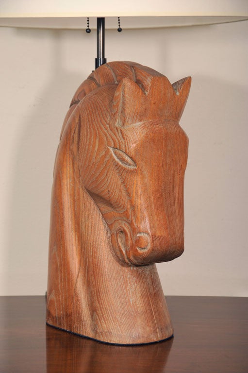Mid-20th Century A Billy Haines style Wooden Horse Head Table Lamp.