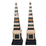 PAIR OF ITALIAN SPECIMEN MARBLE OBELISK