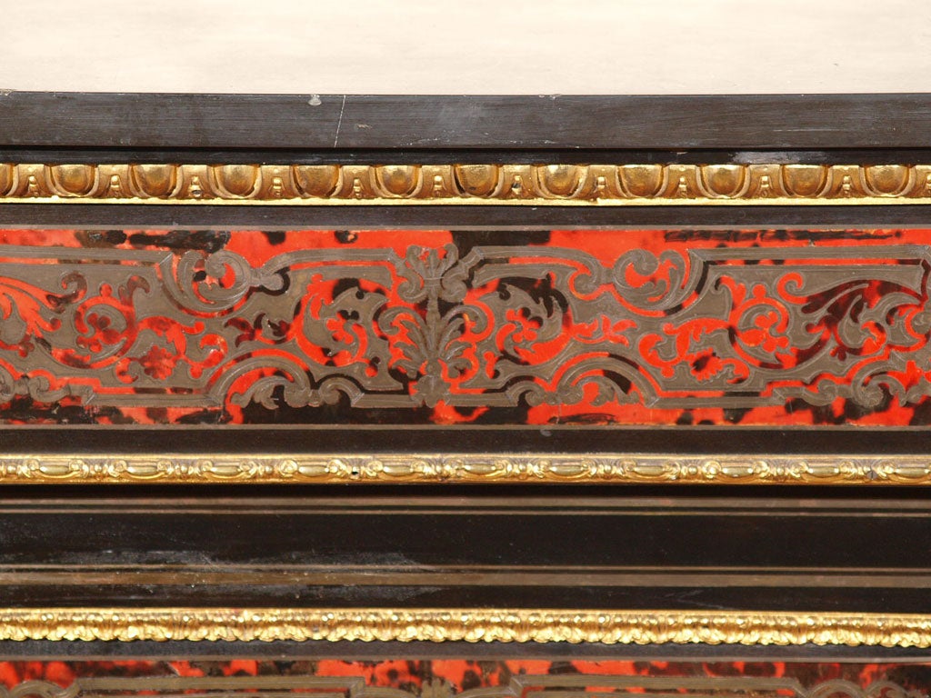 French Napoleon III boulle ( tortoishell and brass inlay) music cabinet with one door and two shelves all with ormolu mounts