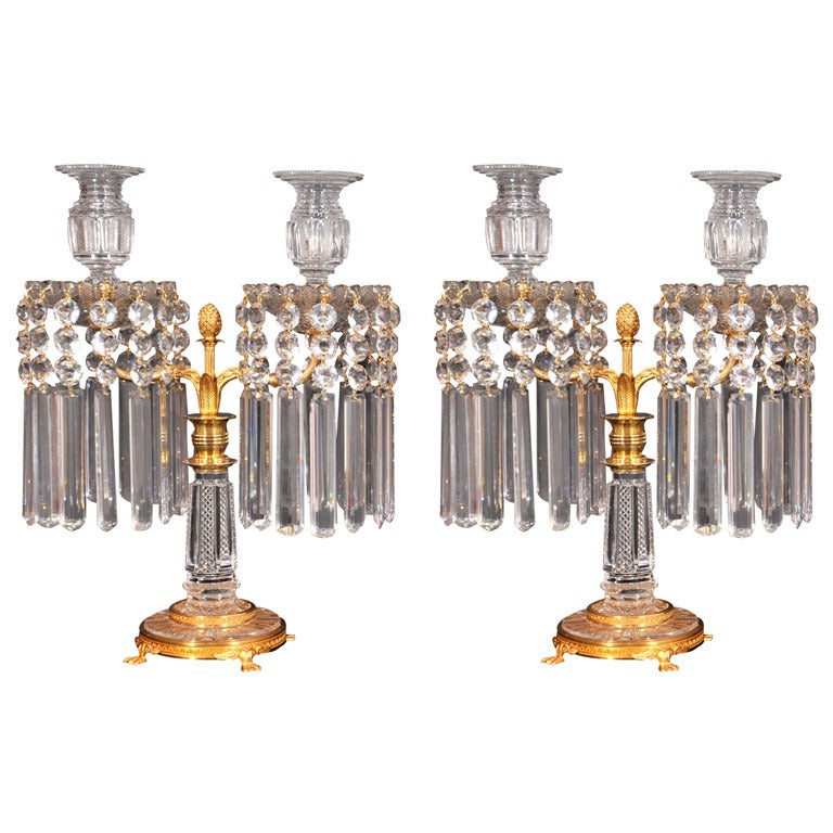Pair of English Regency crystal candelabra For Sale