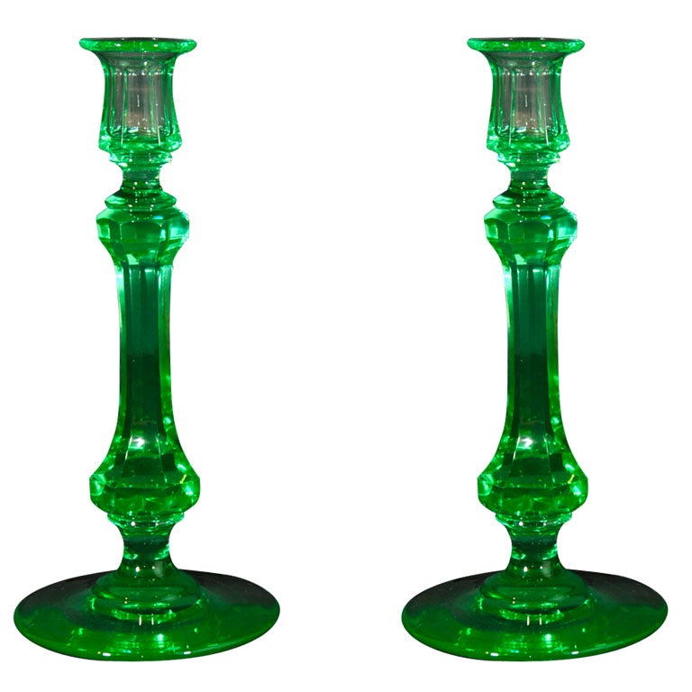 Green Crystal Candlesticks. at 1stdibs