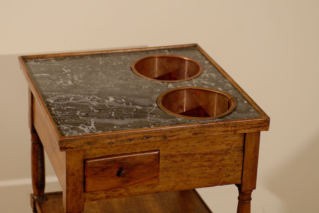 Turned French Refraishicious Table in Fruitwood with Gray Marble Top, circa 1810