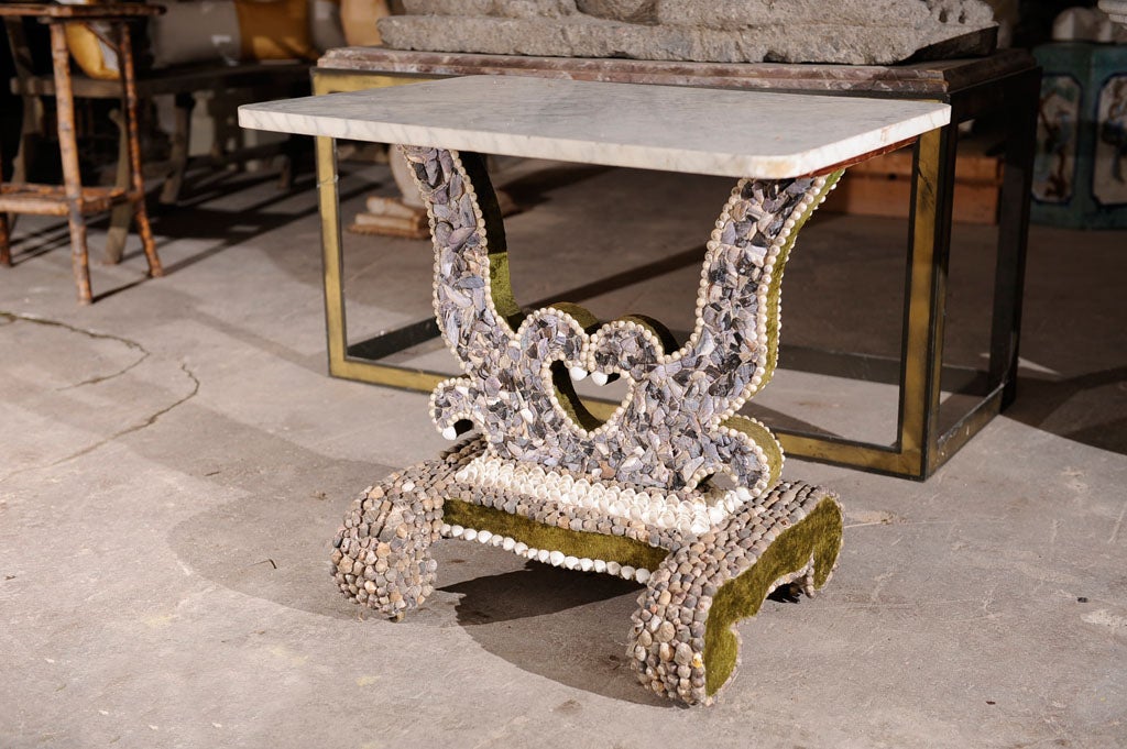 19th Century Victorian sea shell table, w/marble top For Sale