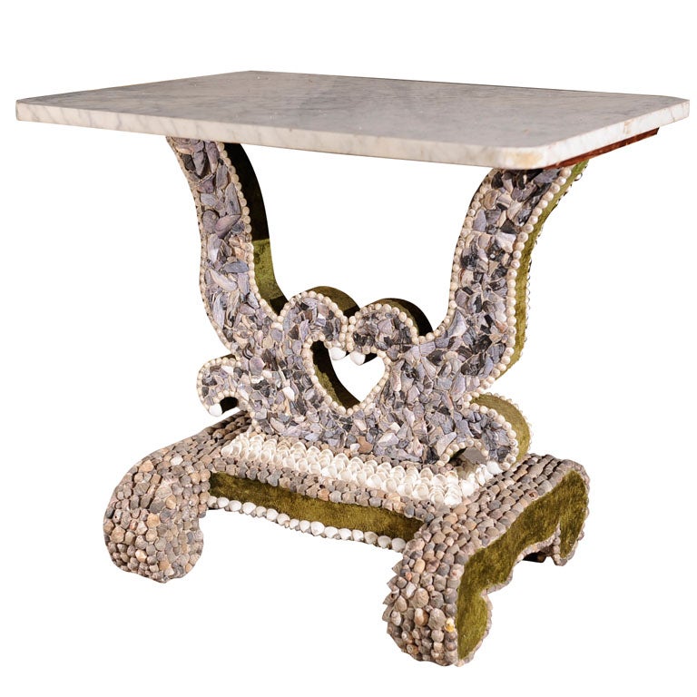 Victorian sea shell table, w/marble top For Sale