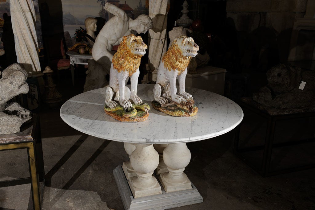 Pair of Faience Lions from Nevers (northern France)