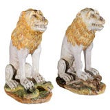 Pair of Faience Lions from Nevers (northern France)