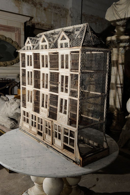 Birdcage, large, French, weathered wood and chicken wire.