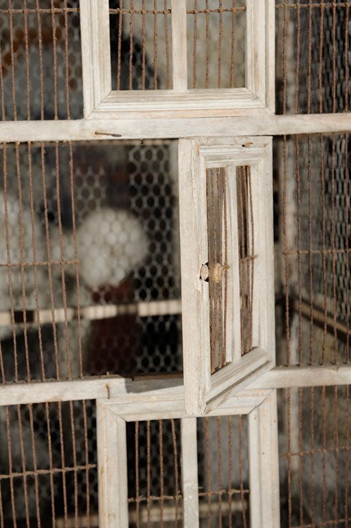 Wood Birdcage, large, French, weathered wood and chicken wire For Sale