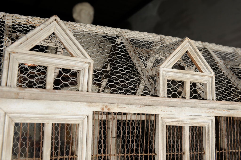 Birdcage, large, French, weathered wood and chicken wire For Sale 1