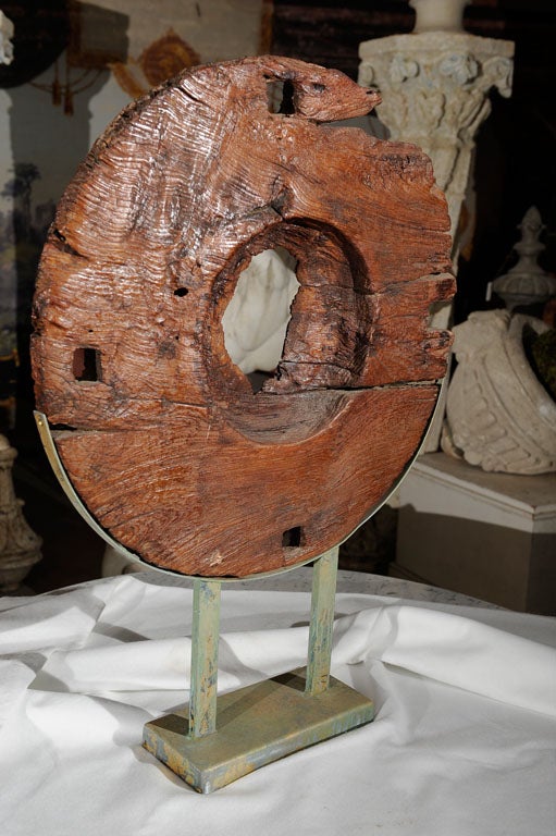 19th c. Indonesian Ox Cart Wheel, mounted For Sale 3