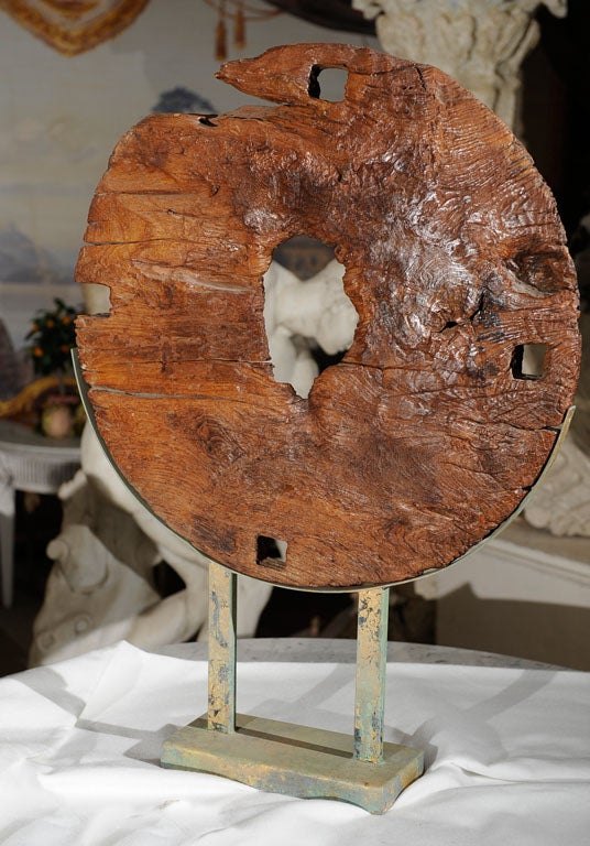 19th c. Indonesian Ox Cart Wheel, mounted For Sale 4