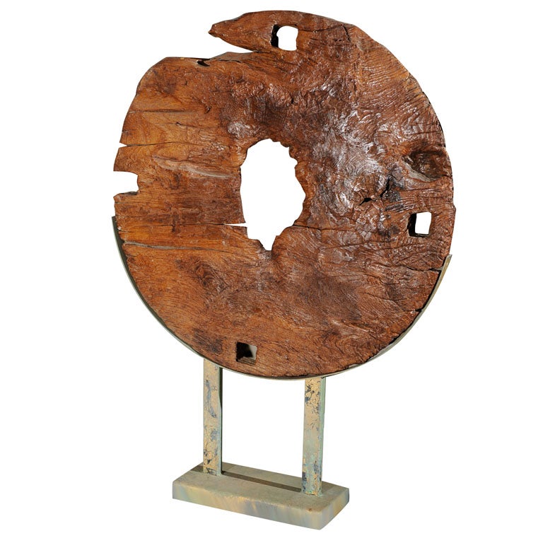 19th c. Indonesian Ox Cart Wheel, mounted For Sale