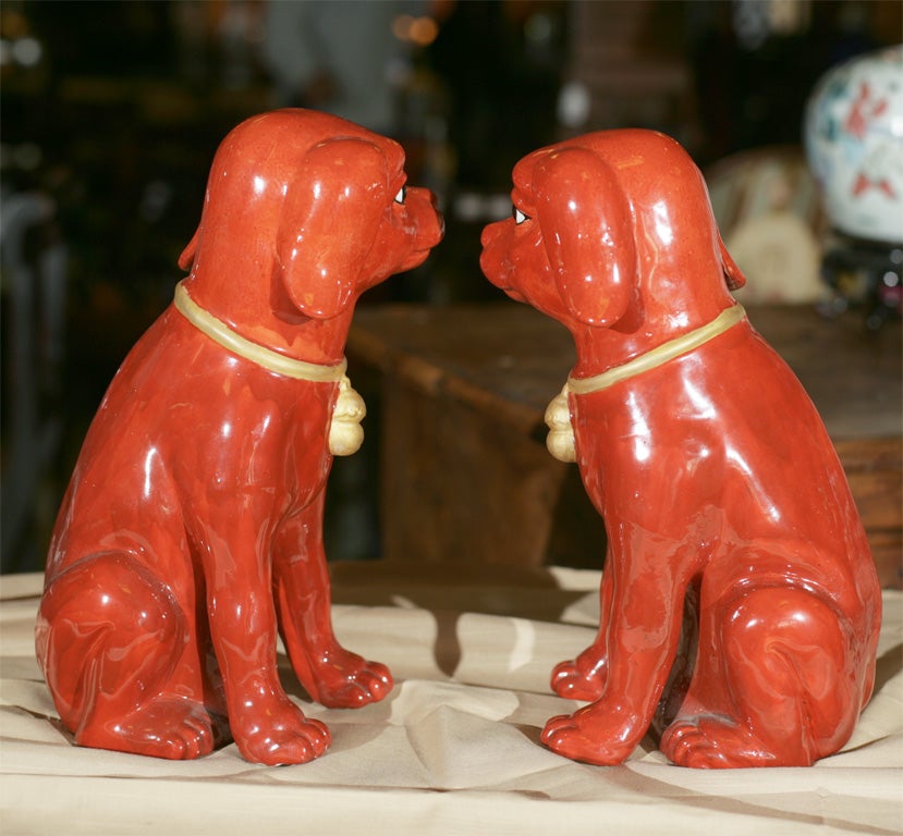 Pair Of Red Glazed Porcelain  Dogs For Sale 1