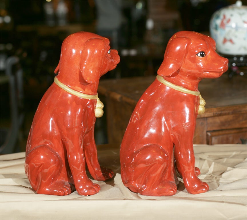 Pair Of Red Glazed Porcelain  Dogs For Sale 2