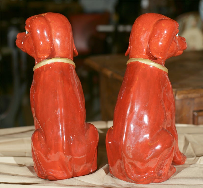 Pair Of Red Glazed Porcelain  Dogs For Sale 3