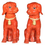 Pair Of Red Glazed Porcelain  Dogs