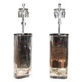Pair Karl Springer Lucite Block Lamps