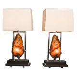Pair of Custom Agate Lamps by Dragonette Ltd.