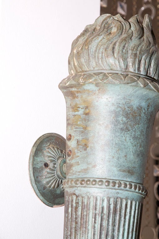 Pair of Cast Bronze Torch Sconces from Warner Estate 2