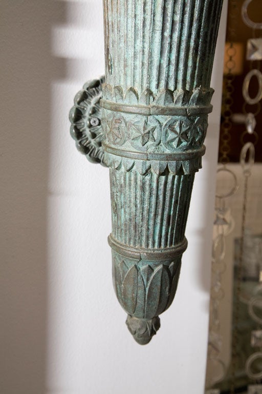 Pair of Cast Bronze Torch Sconces from Warner Estate 3