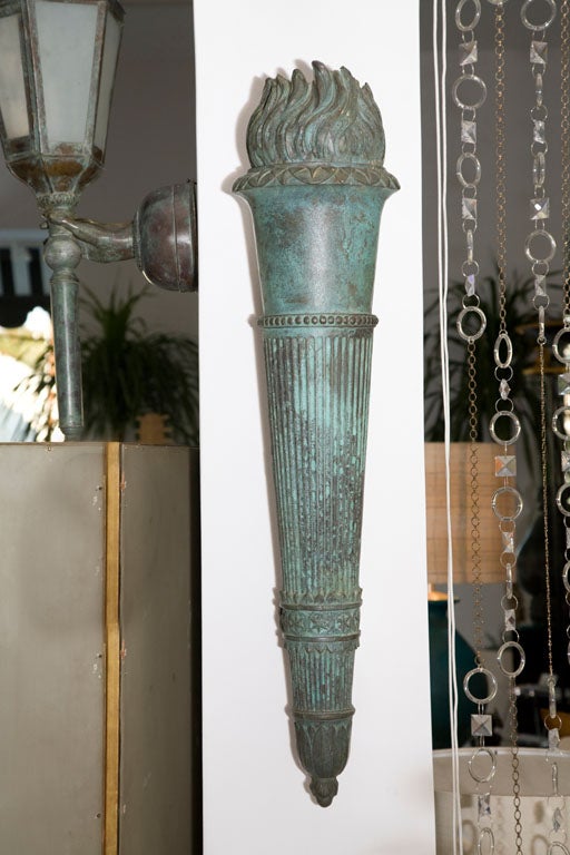 Pair of Cast Bronze Torch Sconces from Warner Estate 4
